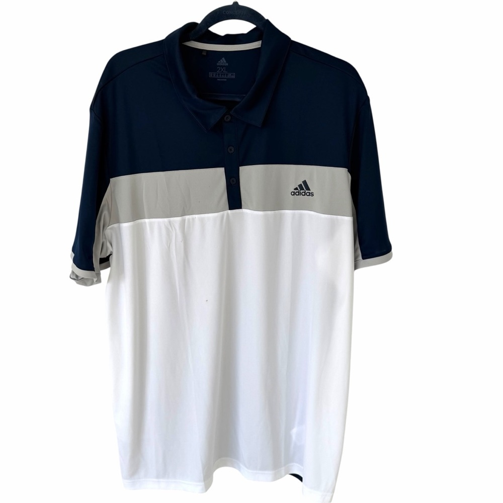 Adidas Golf Polo Shirt Mens 2XL Blue White Colorblock Performance Polo
